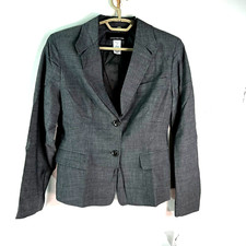 Jones New York Womens Long Sleeve Collared Two Button Gray Blazer Jacket Size 8