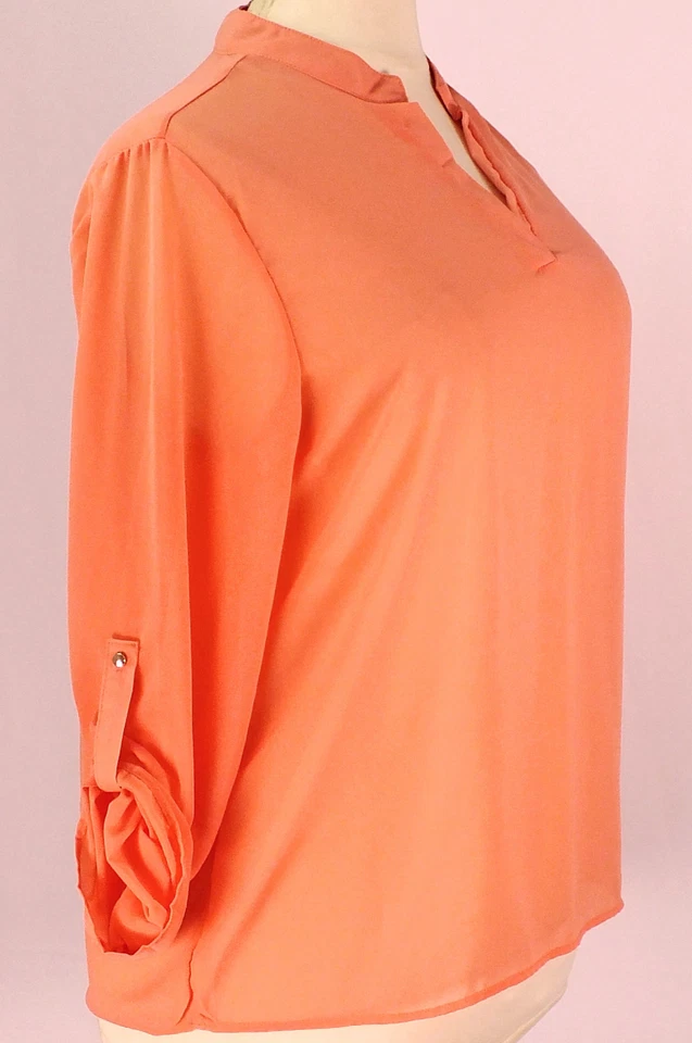 NWT Jonathan Martin Orange Plus Size 3X Top Blouse Mandarin Neck Camp Sleeve - Image 3 of 4