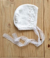 Organic Cotton Knitted Baby BONNET 0-3 MONTHS WHITE