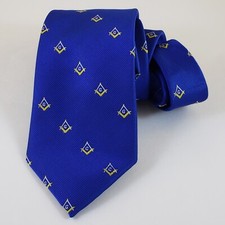Masonic Tie Royal Blue Gold Square Compasses Polyester Poly Freemason Mason