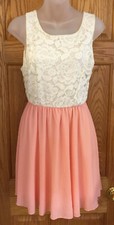 Dance Dress for Girls Costume Peach Chiffon Skirt White Lace Top Size Large
