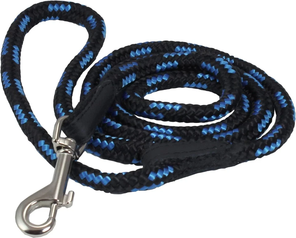 Dogs My Love 6ft Long Braided Rope Dog Leash Blue with Black 6 Sizes - Image 2 of 4