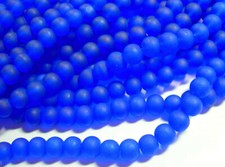 6mm frosted faux sea glass beads - Cobalt Blue- 30 inch strand 