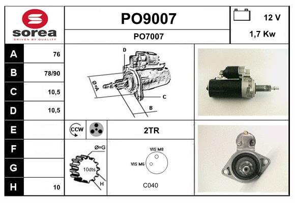 Démarreur SNRA PO9007 pour Porsche 911 Décapotable 3.6L essence