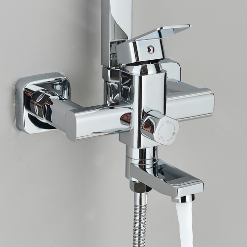Exposed Shower Mixer Bathroom Twin Head Round Square Bar Set Wall Shower Taps - Picture 16 of 158