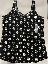 NO BOUNDARIES FITTED SOFT BLACK FLOWER SCOOP Stretch Knit TANK SZ. Jr.  3XL