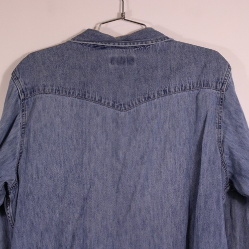 Route 66 Shirts Mens Sz L Blue Denim Western Pearl Snap Button Orange Tab Collar - Picture 13 of 16