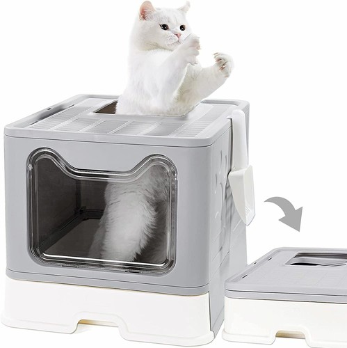 Foldable Cat Litter Box Self-Cleaning Enclosed Cat Potty Kitty Toilet with Scoop - Picture 7 of 12