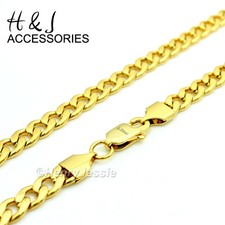 18-40"MEN Stainless Steel 7mm Gold Plated Classic Cuban Curb Link Necklace N117