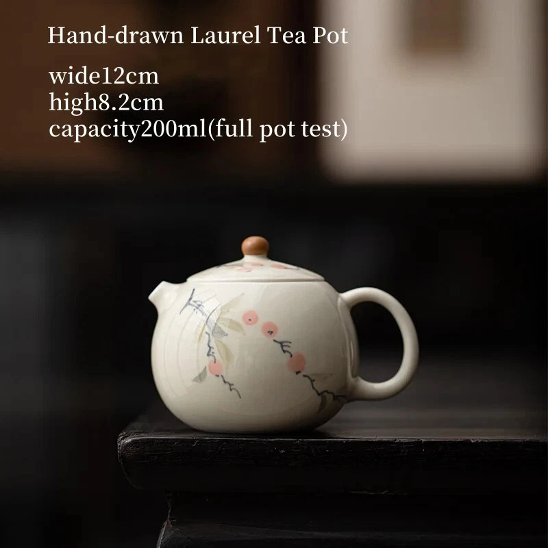 Tetera individual madera gris porcelana color caqui pintada a mano Foto 2 de 3