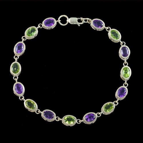 AMETHYST PERIDOT BRACELET 9CT GOLD - Picture 2 of 5