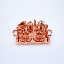 10Pcs/Set 1/12 Dollhouse Miniature Silver Metal Tea Coffee Tray Tableware Set