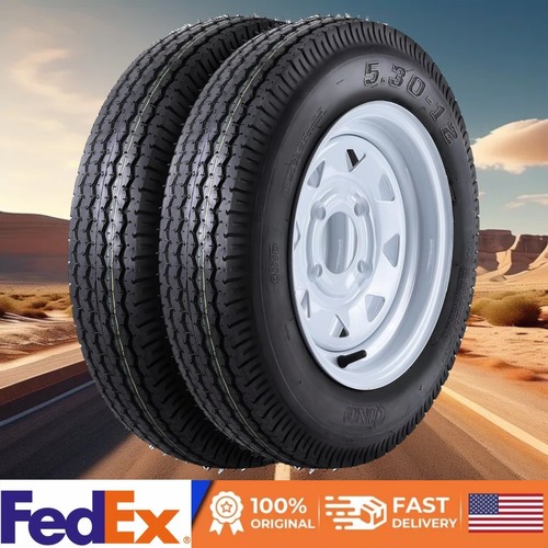 🔥2pack 5.30-12 Trailer Tires W/Wheels 12'' Rim 4 Lug on 4'' Pitch Load Range C