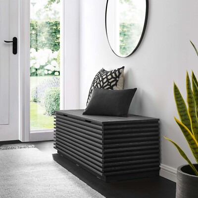 Modway Render 47'' Wood Grain Storage Bench in Charcoal