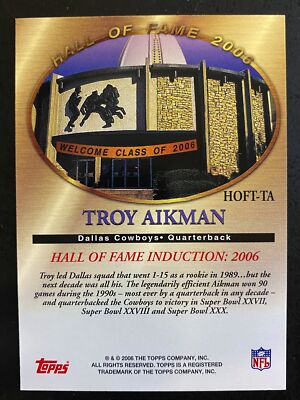 Troy Aikman 2006 Topps Hall of Fame Class of 2006 Dallas Cowboys