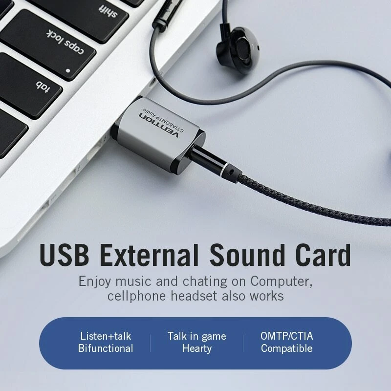 USB Audio Adapter External Stereo Sound Card 3.5mm Jack Headphone Microphone PC - Image 2 of 4