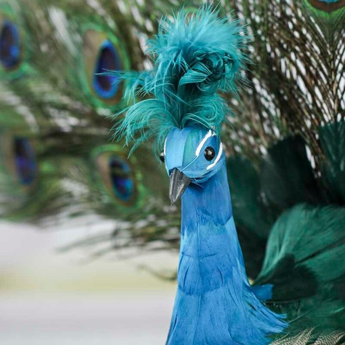 26" Wide Open Tail Feathered Lifelike Artificial Peacock - Picture 3 of 4