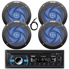 Pyle Bluetooth CD Receiver, 4x 5.25" 180W Blue Flash LED Black Speakers, Antenna