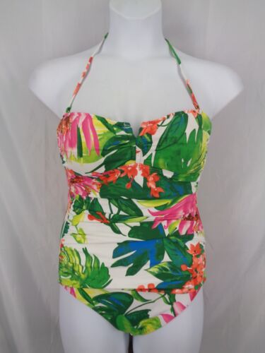 Tommy Bahama Floral One Piece Swimsuit Size 10 Bandeau Tropical Green Pink