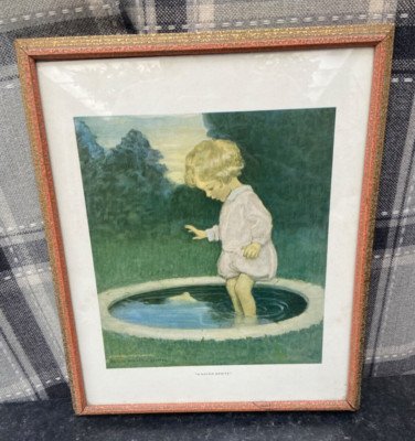 Vintage antiker gerahmter Druck ''A Water Sprite'' Jessie Willcox Smith 37x30cm