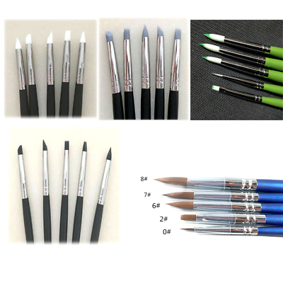 Dental Porcelain Teeth Brush Pen Set - 5Pcs Silicone/Nylon Brushes For Composite & Adhesive