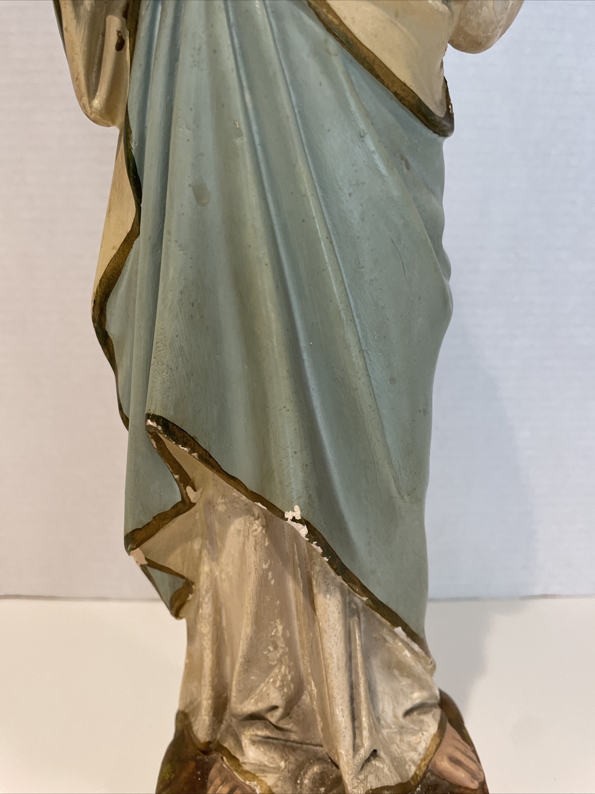 ANTIQUE PLASTER CATHOLIC STATUE VIRGIN MARY FLAMING SACRED HEART 18