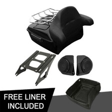 Black King Trunk Backrest Mount Rack Speakers Fit For Harley Touring 2014-2026