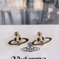Vivienne Westwood Earrings Pierced Orb GOLD Black NO BOX EJ361