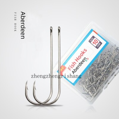 100Pcs/Box Aberdeen Hooks Long Shank Light Wire Fishing Hooks Live Bait Hook 