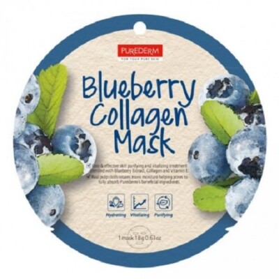 Collagen Vlies Maske - Gesichtsmaske Blaubeere/Aloe Vera/Grüner Tee/Coconut