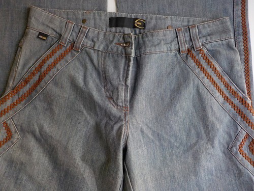 Jeans JUST CAVALLI vita bassa gamba larga ricamo piumino gambe TG 29 Made in Italy - Foto 2 di 9