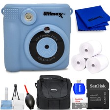 Ulitmaxx Kids Instant Digital Camera Blue w/ 64GB Micro SD and 3 Rolls Paper