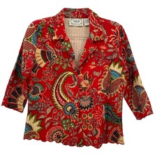 Tantrums Women's Quilted Jacket Ps Vintage 90s Red Paisley Floral All Over Print