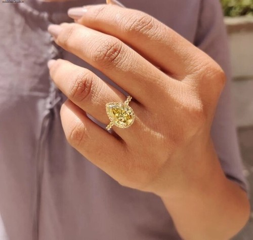 3.50 Ct Natural Yellow Sapphire Diamond Engagement Ring 14K Solid Yellow Gold - Picture 6 of 11