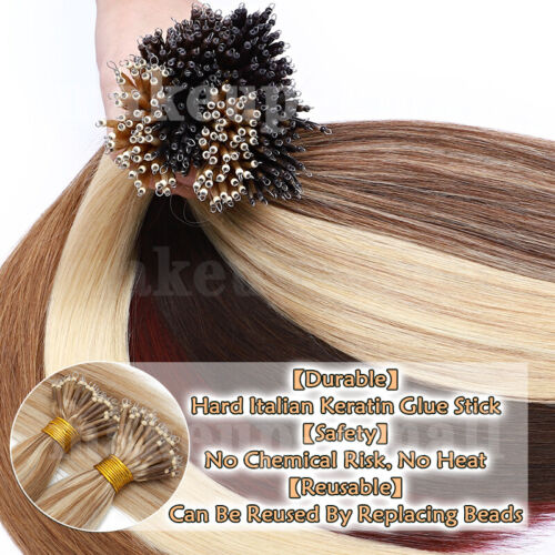 AAAAA+ Thick 1G Nano Ring Tip Russian Remy Human Hair Extensions 200G Full Head - Picture 7 of 46