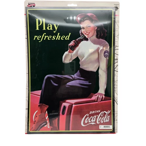 Coca Cola Vintage Retro 1998 Play Refreshed Tin Sign 16.5 x 11.5
