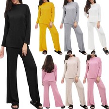 Womens Long Sleeve Cable Knitted Baggy 2 Piece Ribbed Loungewear Set Tracksuit