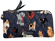 Vera Bradley Wristlet Holiday Dogs RFID Tech quilted -gray brown white black