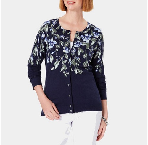 Floral-Print Cardigan Blue 