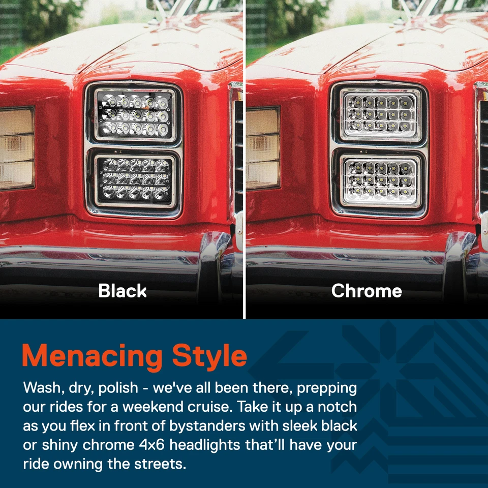 2pc Chrome 4x6 Hi Lo Beam LED Headlights Chevy Dodge Ford Pickup Freightliner - Image 3 of 4