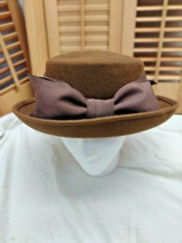 ERIC JAVITS Wide Brim Hat Brown 100%  Wool & Ribbo