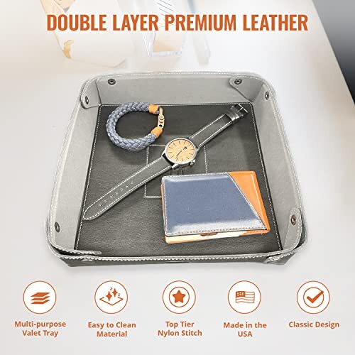 Top-Grain Leather Catchall - Men's Valet Tray EDC Organizer for Black - Picture 5 of 6