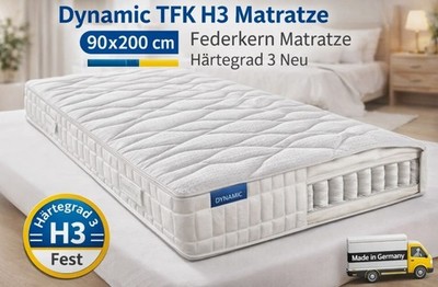 Dynamic TFK H3 Matratze 90x200 cm Federkern Matratze Härtegrad 3 Neu OVP