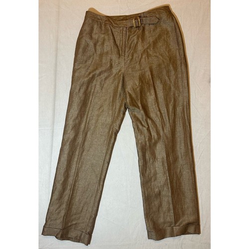 David N. Woman's Belted Linen Blend Brown Trousers Wide Leg Size 10p - Picture 2 of 5