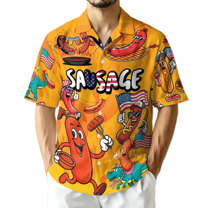 Funny Sausage Hot Dog BBQ Hawaiian Shirt Grill Party