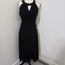 JESSICA HOWARD Size 12 Sleeveless Black Beaded Keyhole Cocktail Evening Dress