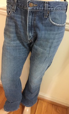 Levi's 527 4257 Men Darker Blue Denim Jeans Low Boot Cut 33x32 Cotton DISTRESS