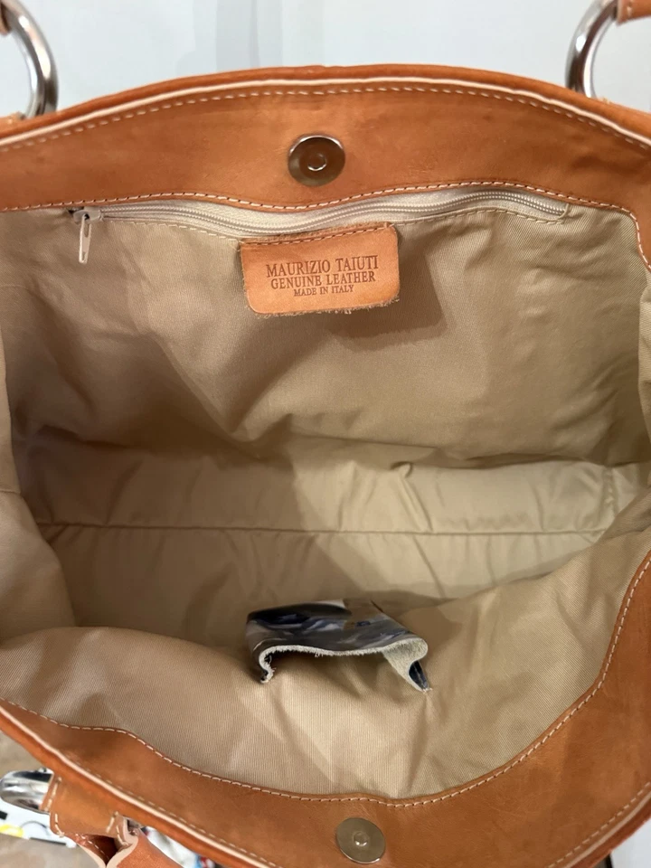 Bolso Cartera Maurizio Taiuti Lg 18hX12W X5 Precioso Pintado Floral Cuero Italiano Foto 3 de 3