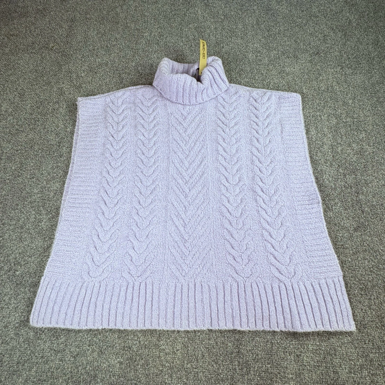 Coco + Carmen Poncho Sweater Women S/M Lilac Turtleneck Cable Knit Cozy Winter