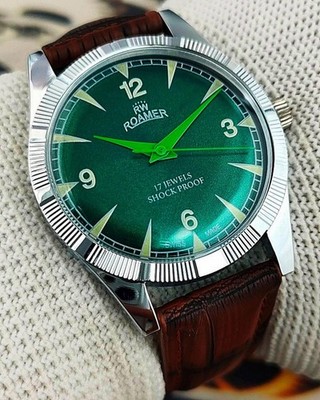 Vintage Roamer Swiss Handaufzug Herren Armbanduhr - grünes Zifferblatt. ''